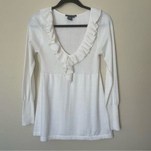 Boston Proper Cream Long Sleeve Ruffle Collar